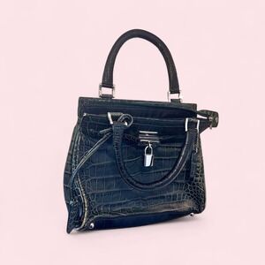 Vintage Danier black croc-embossed genuine leather handbag